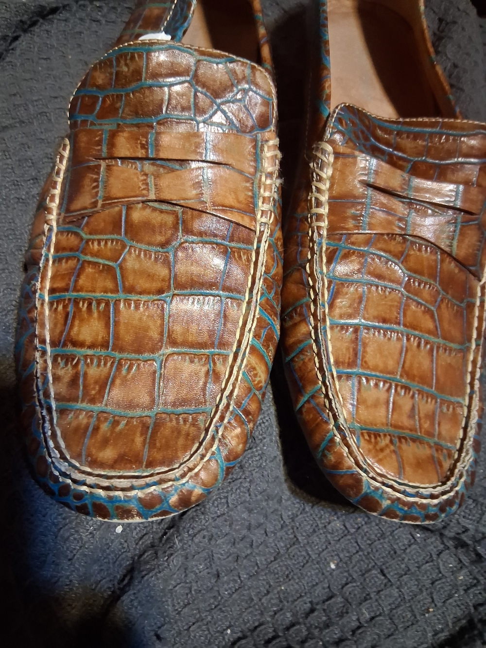 Donald J Pliner Mens Size 12 DEKEL Croc Print Leather Suede Driving Shoes Penny - Picture 6 of 7